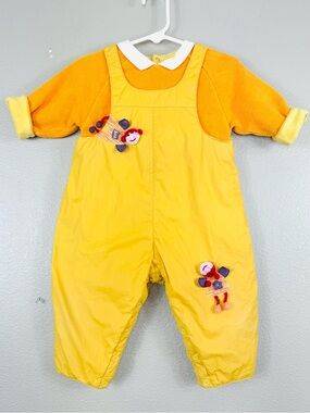 Vintage Catimini Yellow Crochet bug fairy overall padded jumpsuit
